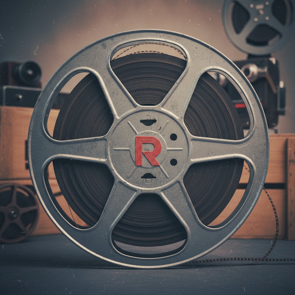 Old film reel with red R rating symbol