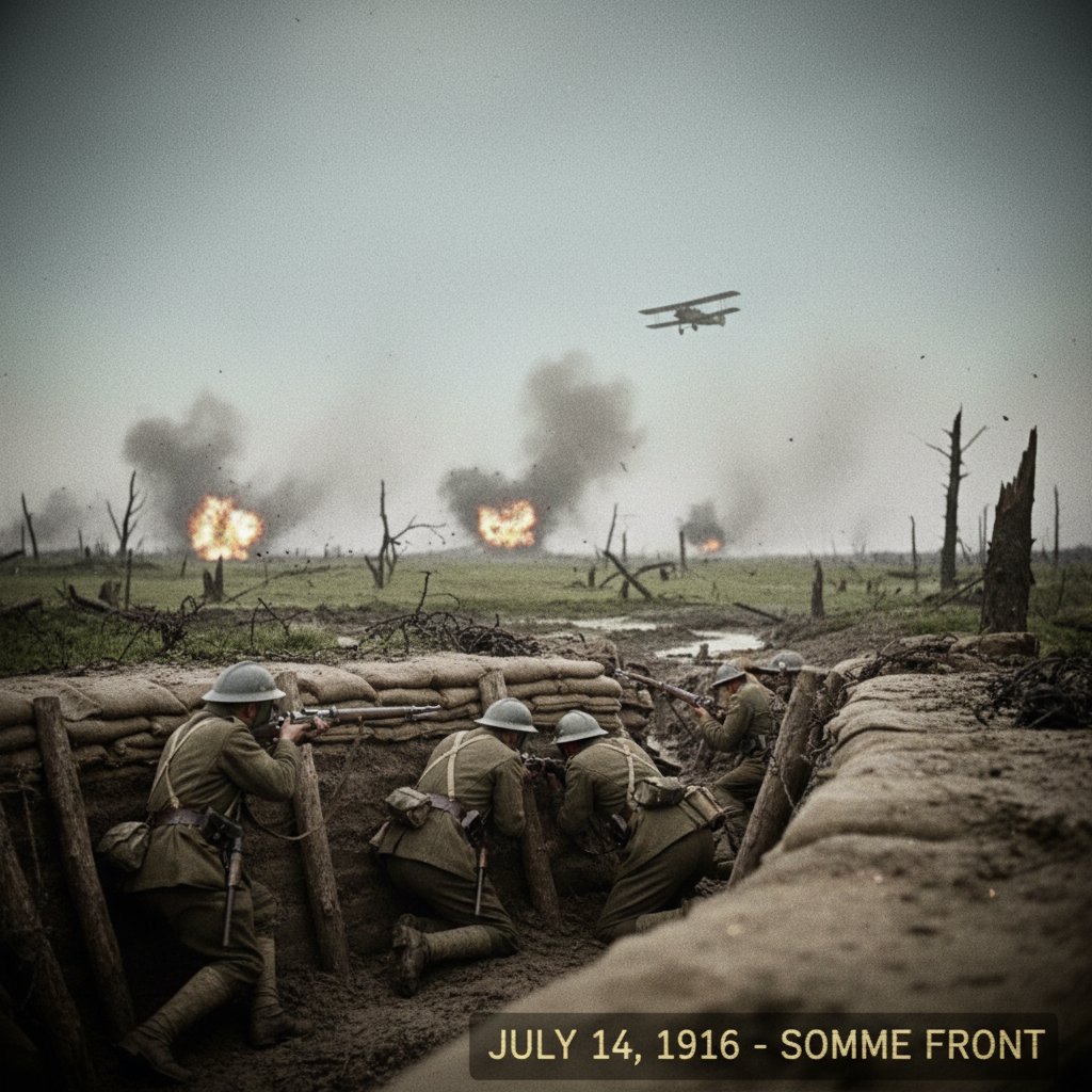 Colorized historic news footage from World War I used in documentaries and education