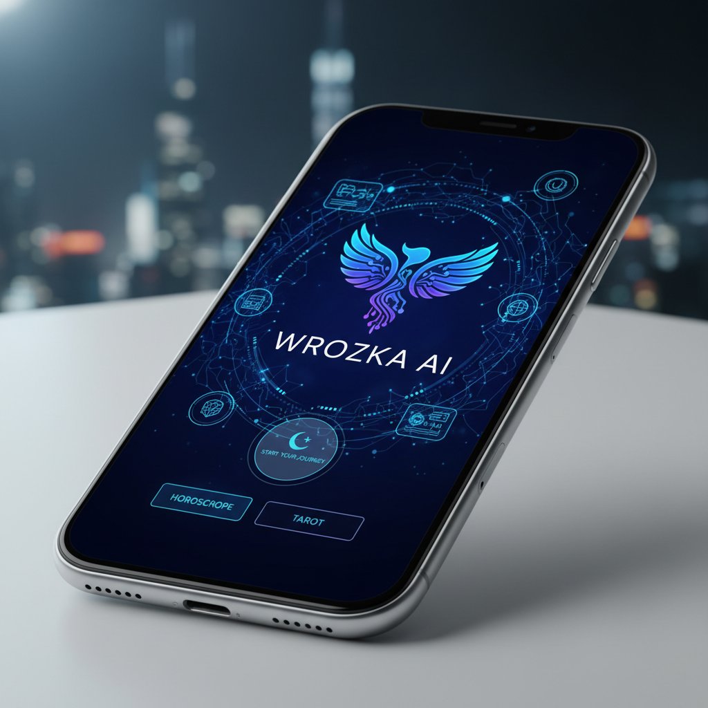 Logo i interfejs platformy wrozka.ai na nowoczesnym smartfonie, jasne tło