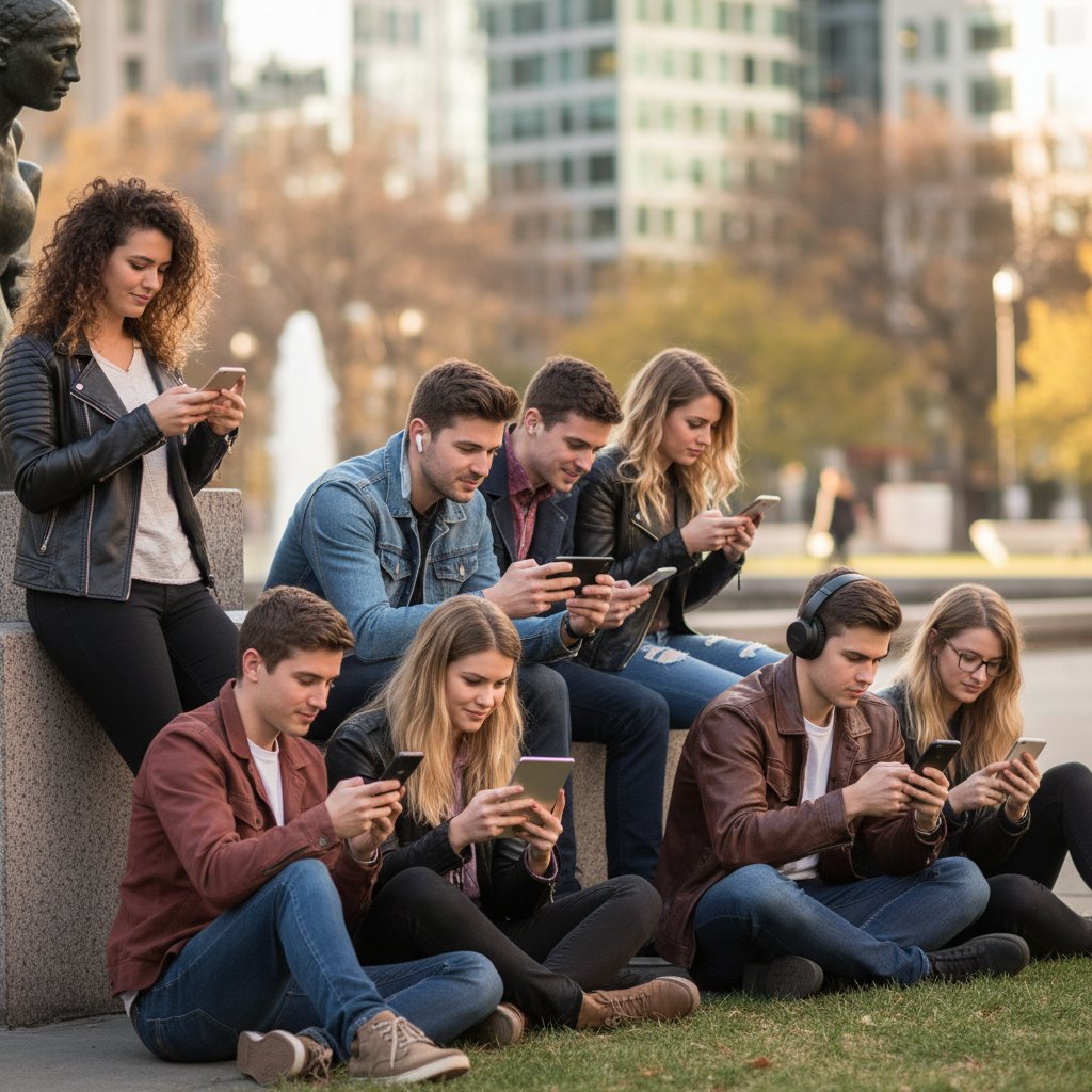 Nowoczesna młodzież korzystająca z urządzeń mobilnych do oglądania pornografii