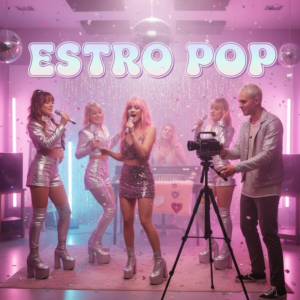 Grupa młodych ludzi w studio nagraniowym i podczas kręcenia wideo – estrogen w popkulturze