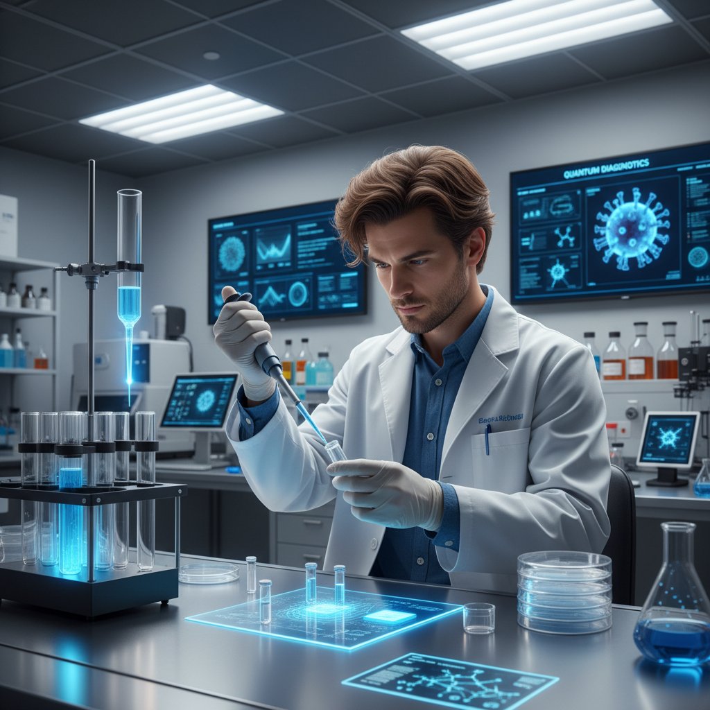 Młody naukowiec w laboratorium pracujący nad nowym testem diagnostycznym