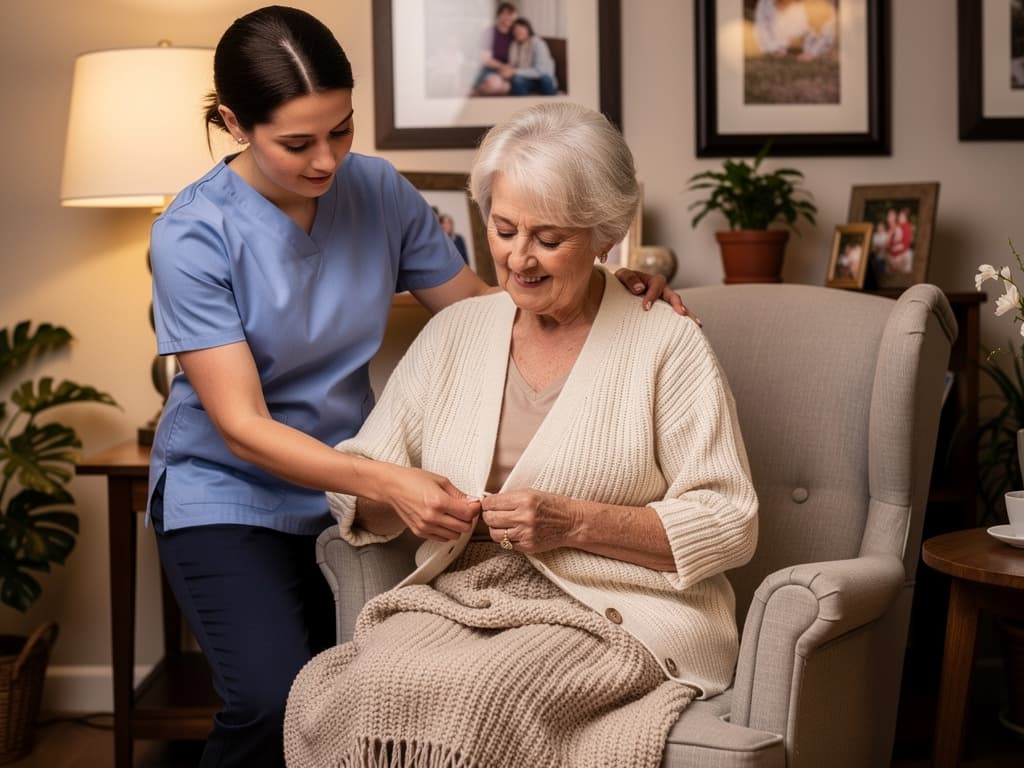 Opiekun potrzebuje wskazówek dotyczących codziennej pielęgnacji i komfortu osoby starszej