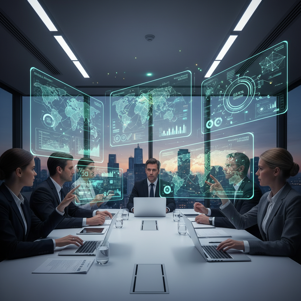AI-powered coordination with digital overlays in corporate meeting