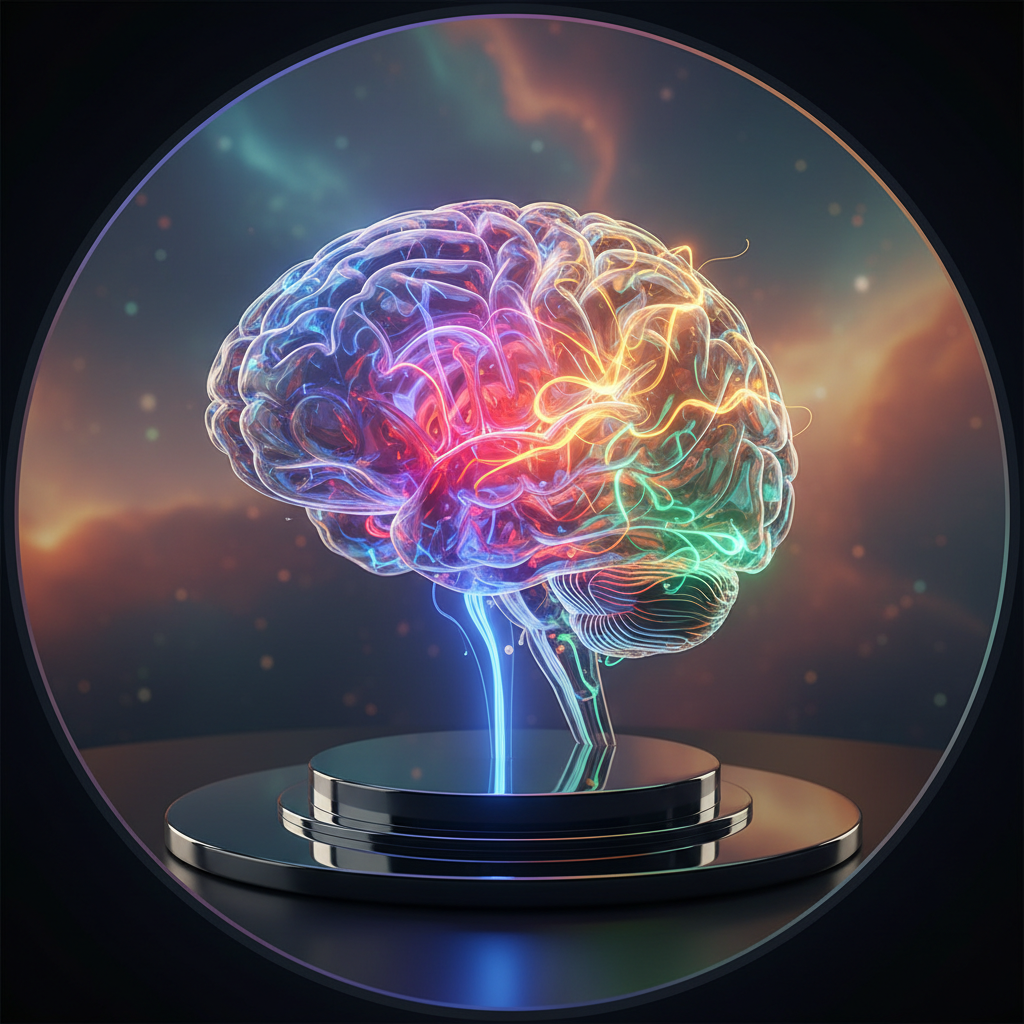 Model mózgu rozświetlony kolorowym światłem — metafora emocji