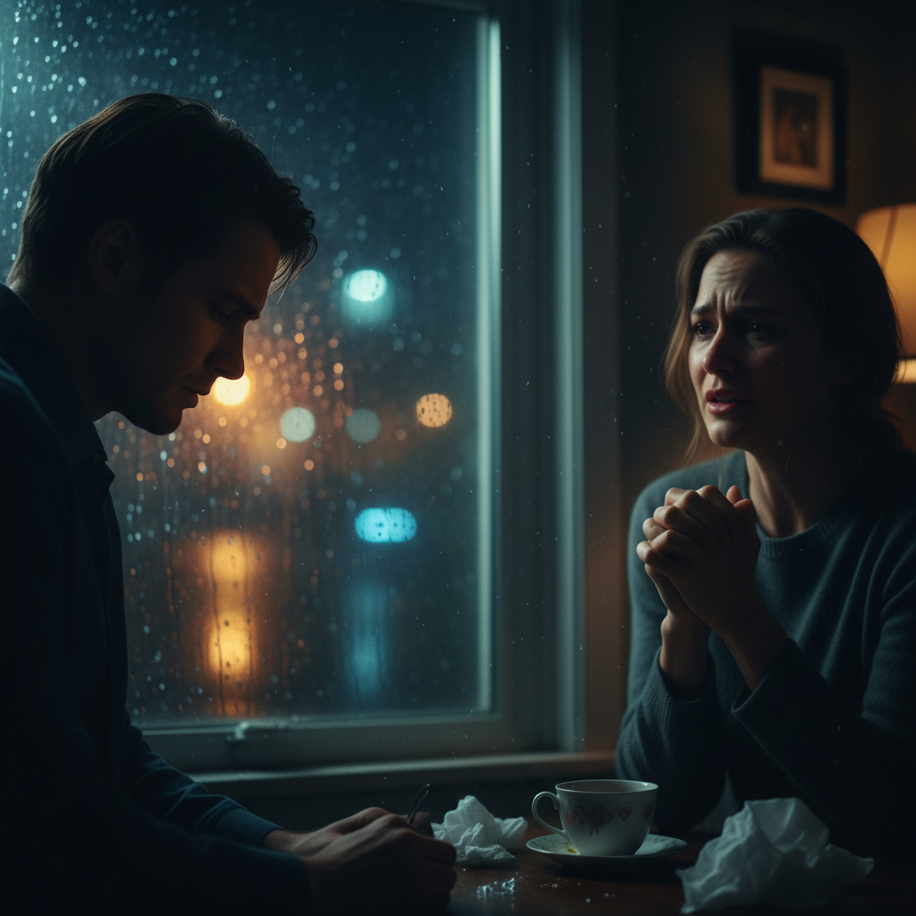 Rozmowa w kryzysie nocą, intensywna emocjonalnie atmosfera