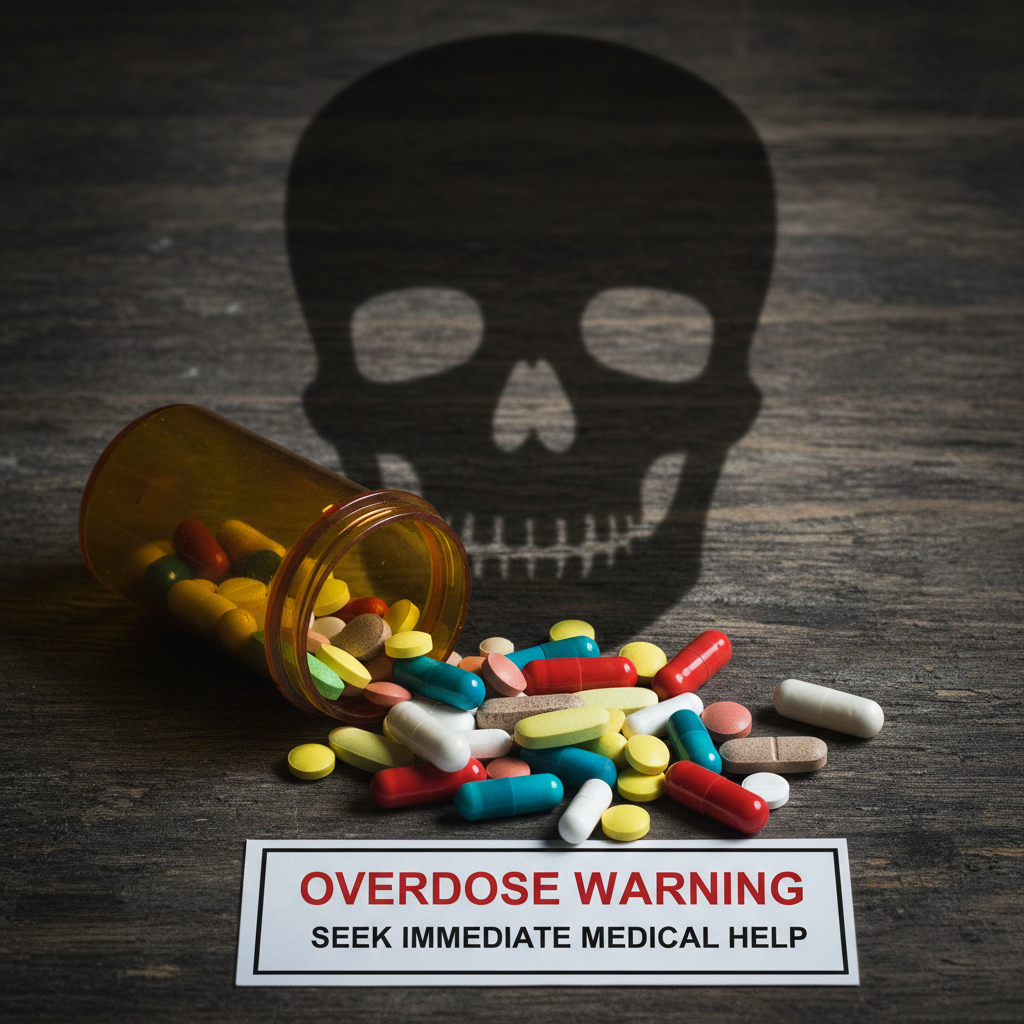 Kolorowe tabletki – cień czaszki jako ostrzeżenie przed przedawkowaniem