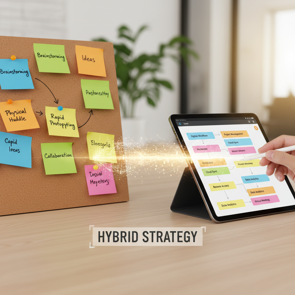 Kolorowe karteczki i tablet z aplikacją do notatek obok siebie — hybrydowe strategie nauki