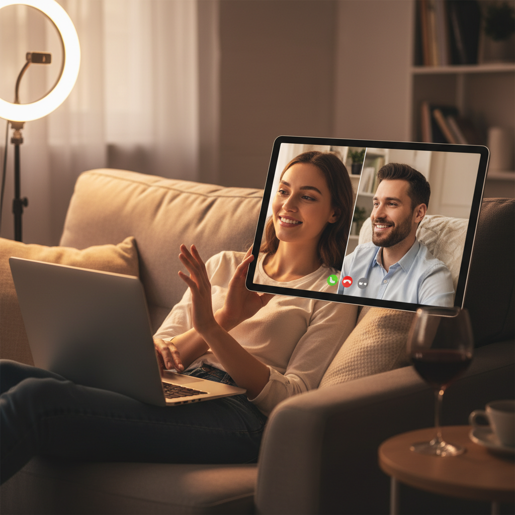 Para rozmawiająca przez internet w wieczornym, intymnym świetle