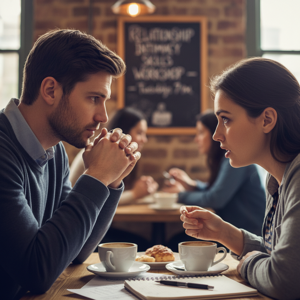 Candid shot of couple intensely listening to each other at a café, active listening skills