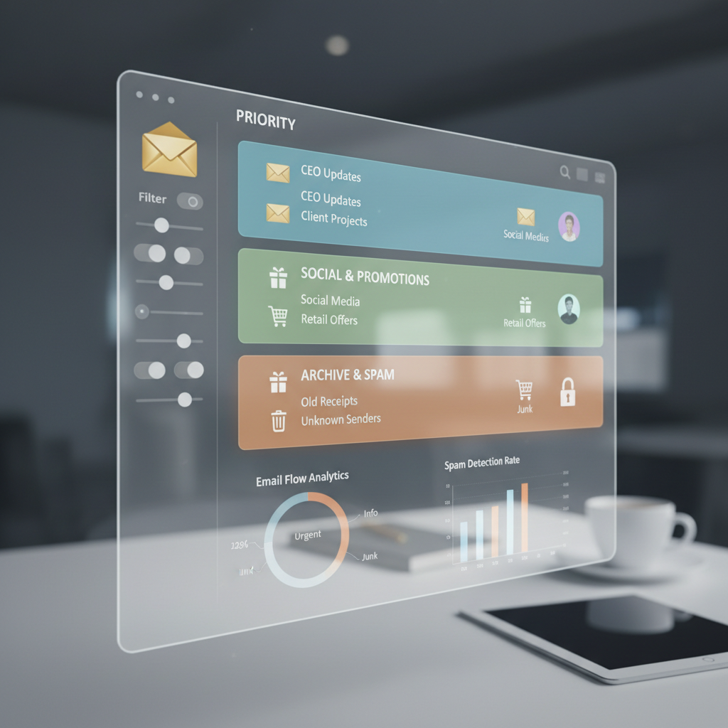 Visual of a multi-step inbox filtering system, illustrating advanced organize inbox strategies