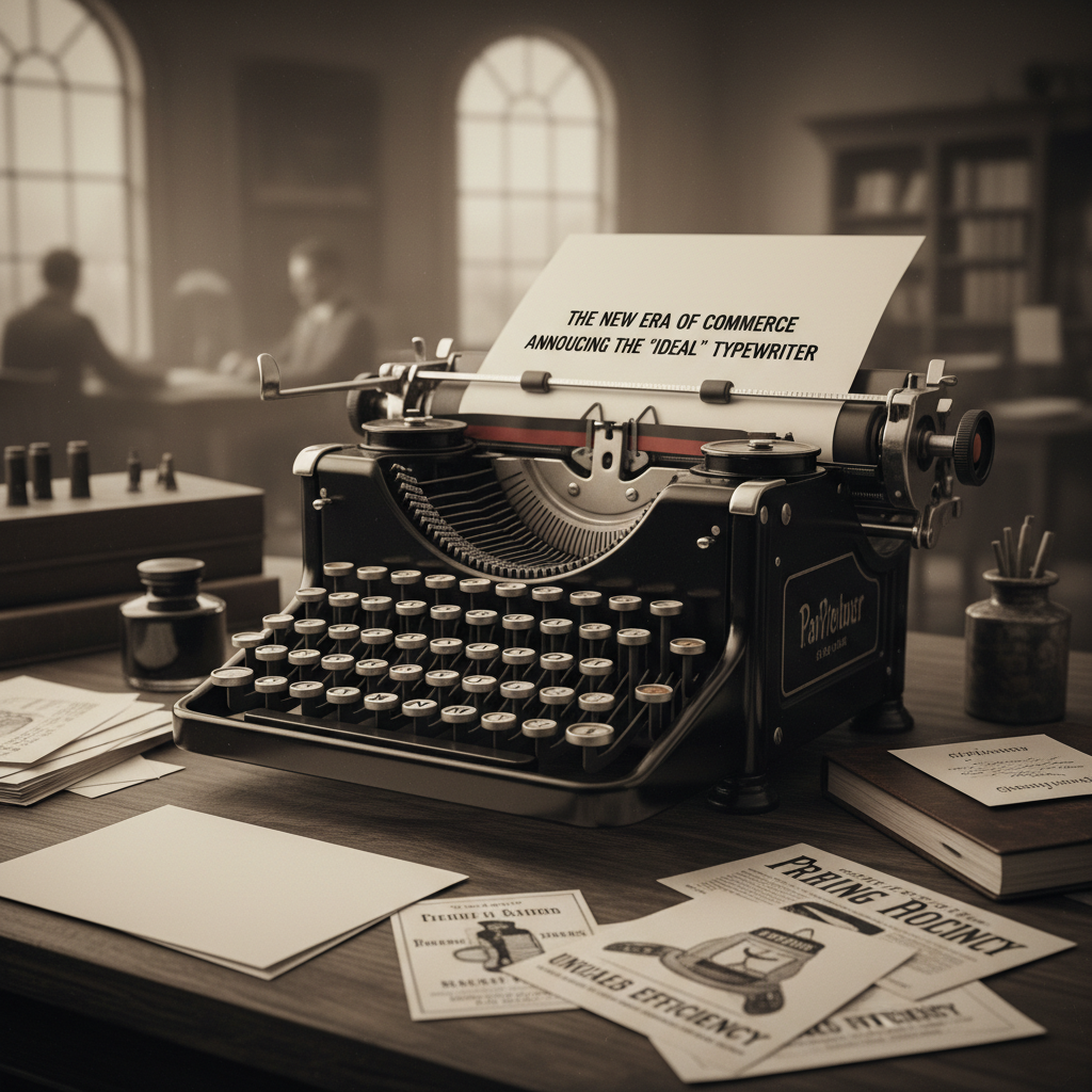 Evolution of marketing document tools from typewriters to AI, collage photo, marketing document automation tool