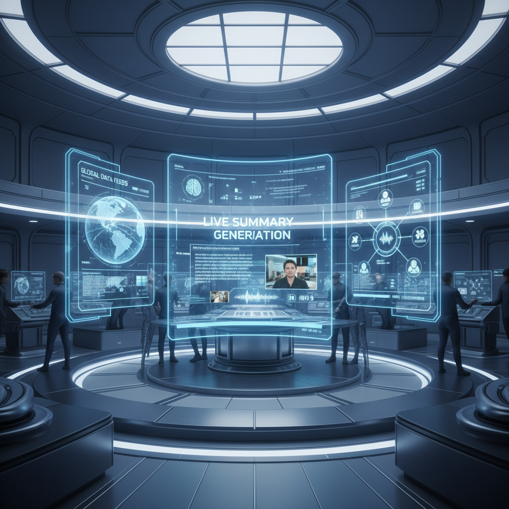 Futuristic interface generating live summaries across multiple media types, best ways to summarize documents in high-tech environment
