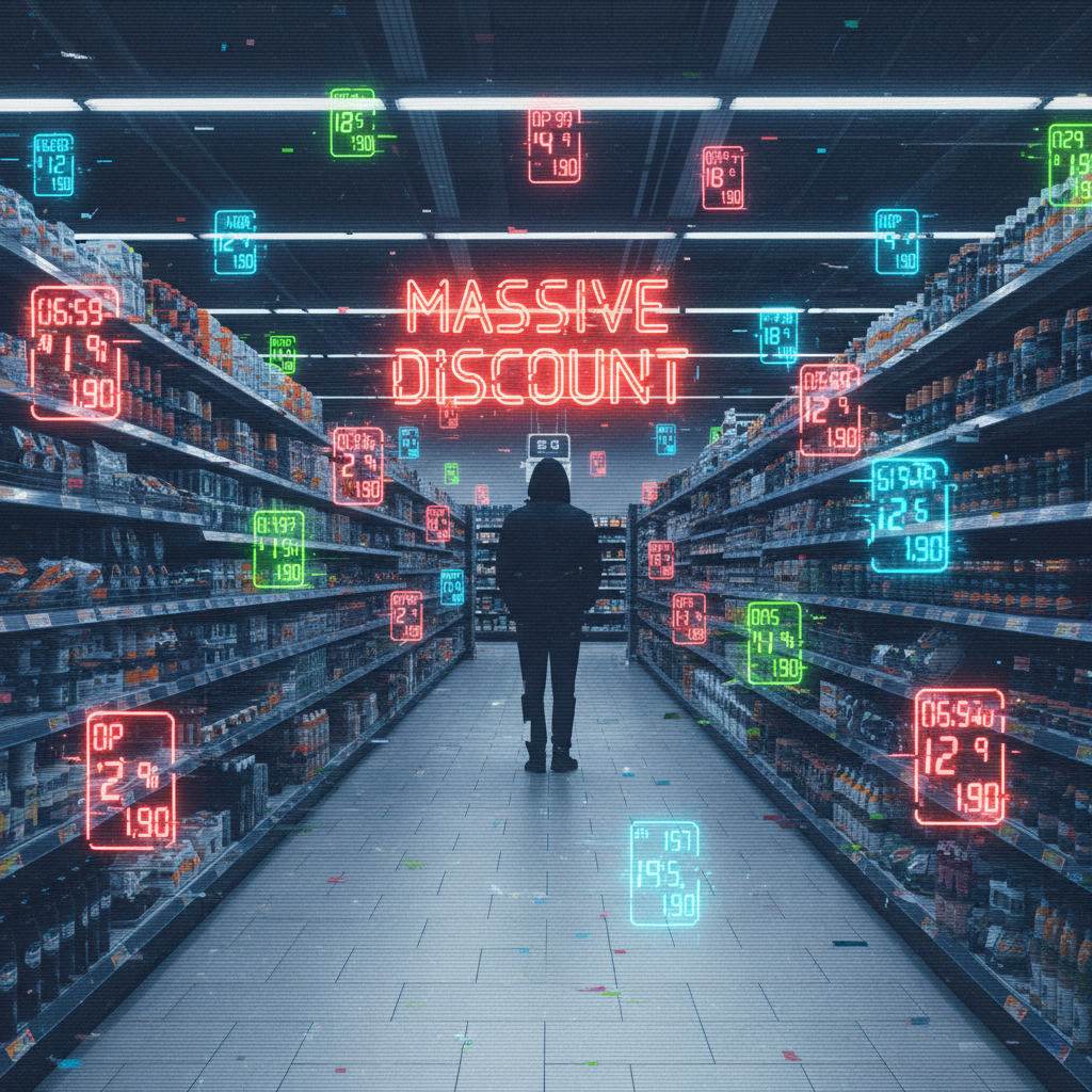 Łowca najlepszych okazji wśród neonowych metek i przekreślonych cen