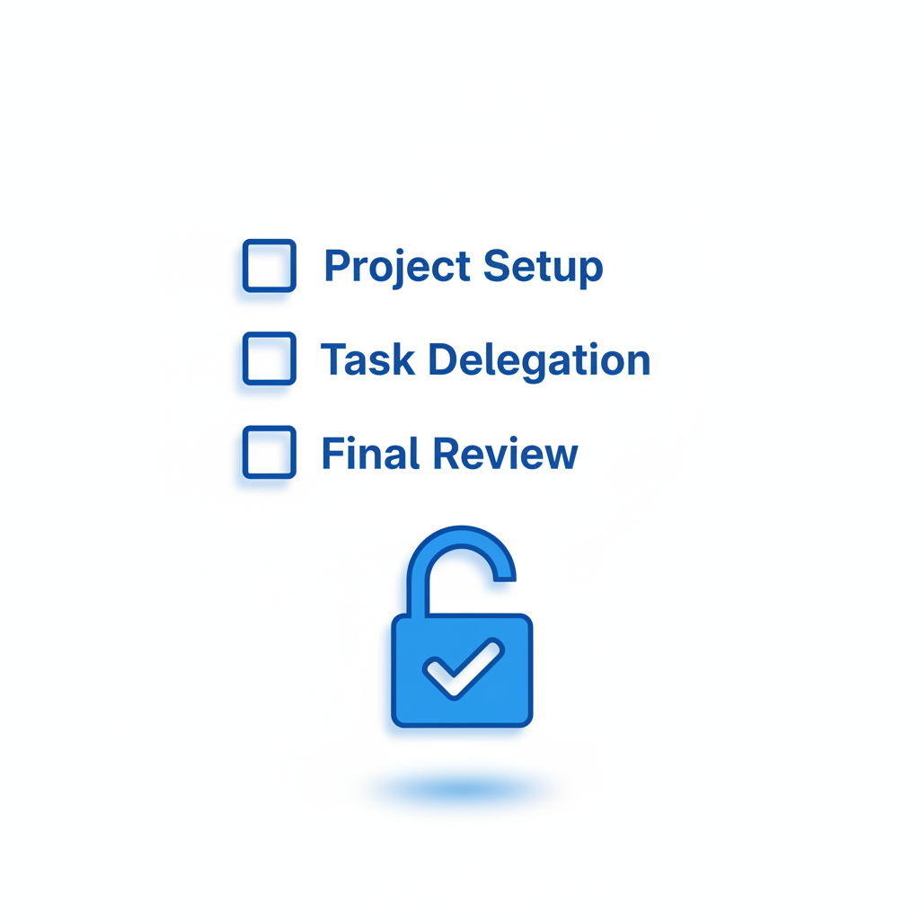 Lista kontrolna bezpiecznego logowania do AI – nowoczesny blok zadań na tle cyfrowego zamka, niebiesko-biała kolorystyka