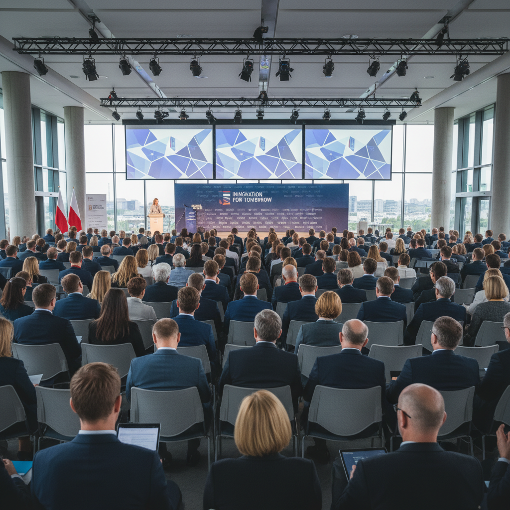 Nowoczesna publiczność podczas konferencji, uważnie słuchająca prezentacji, Polska
