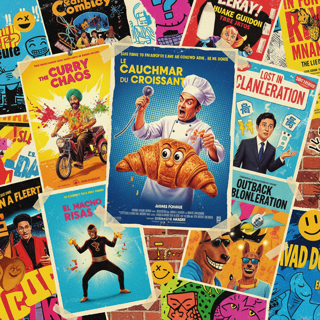Collage of global comedy movie posters
