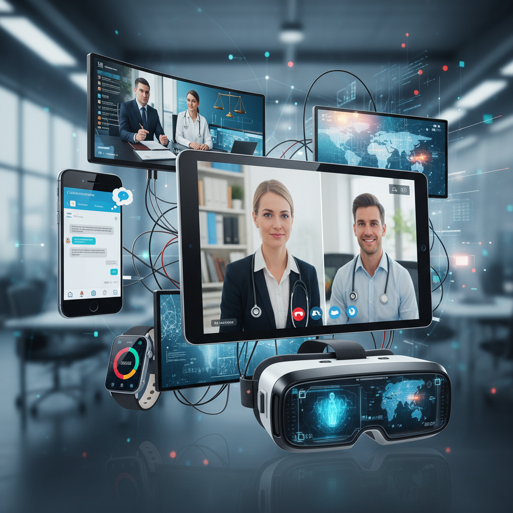 Różne rodzaje konsultacji online na wielu urządzeniach