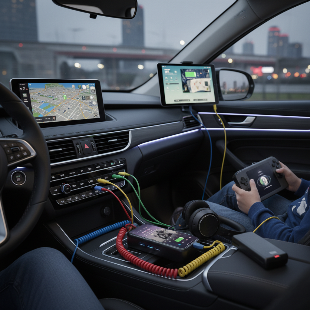 Nowoczesna ładowarka USB z wieloma portami i różnymi urządzeniami