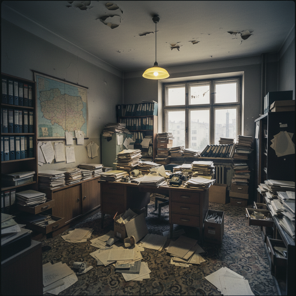 Stare biuro pełne papierów – chaos informacyjny u źródeł