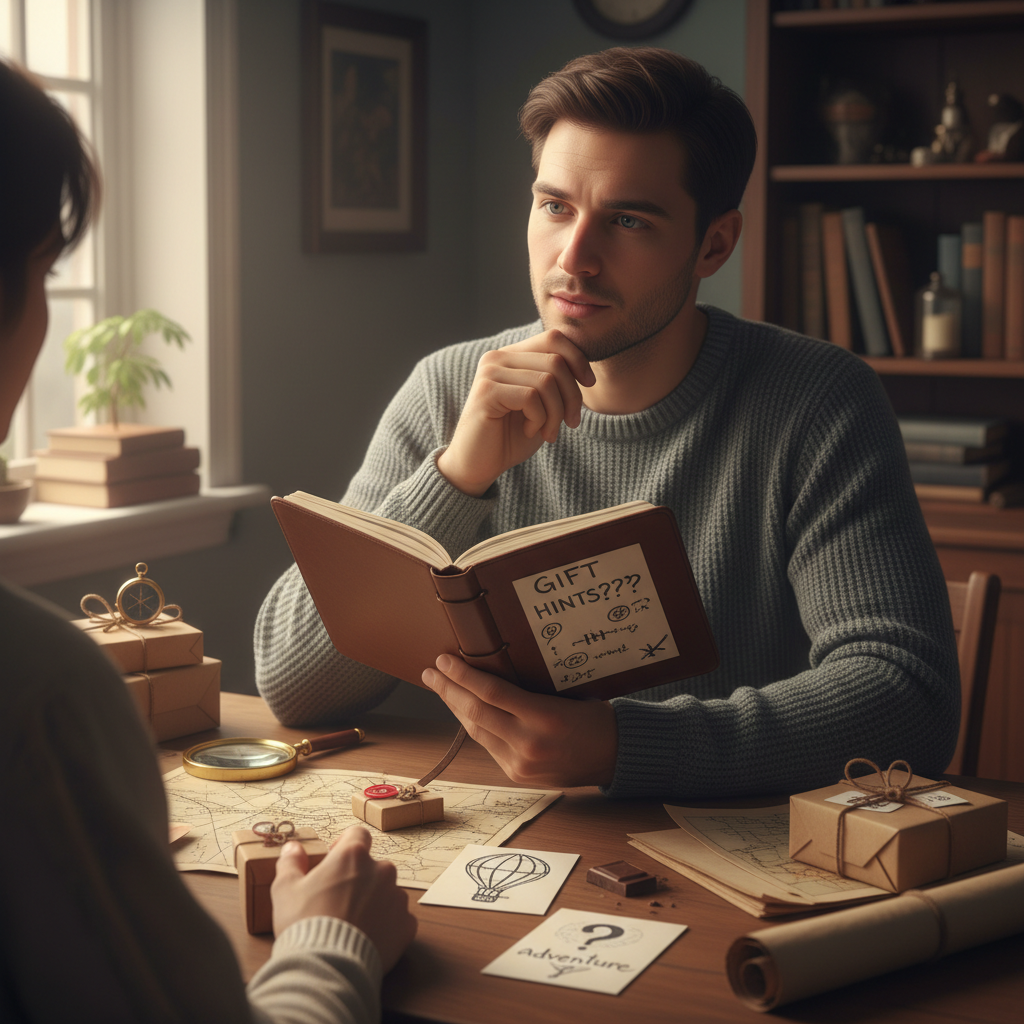 Osoba słuchająca z uwagą i zapisująca w notesie wskazówki dotyczące prezentów