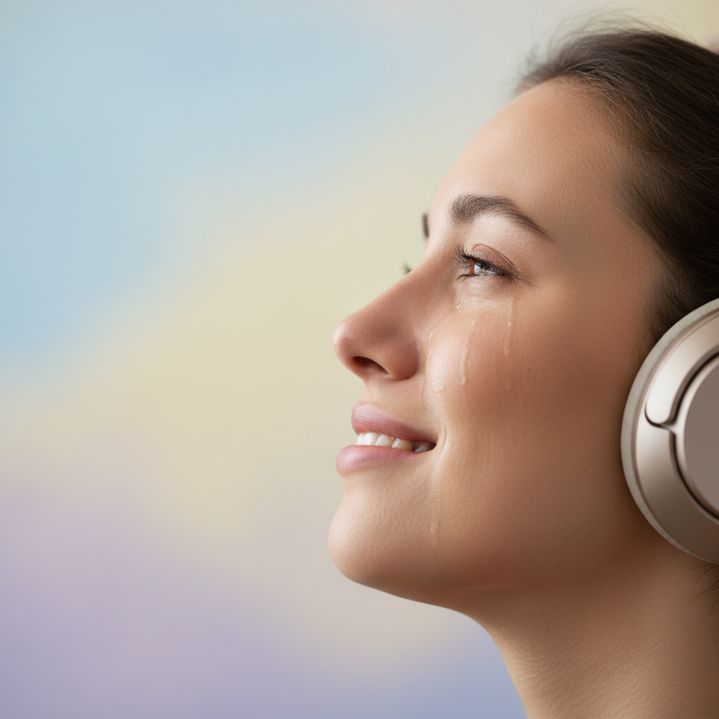 Person finding comfort through memorial music online