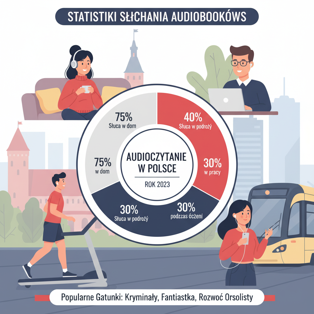 Wykres wzrostu popularności audiobooków w Polsce, słuchanie audiobooków, statystyki