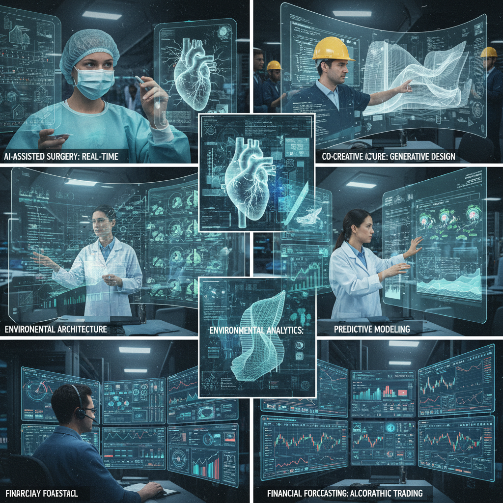 Montage of professionals from different sectors interacting with AI interfaces