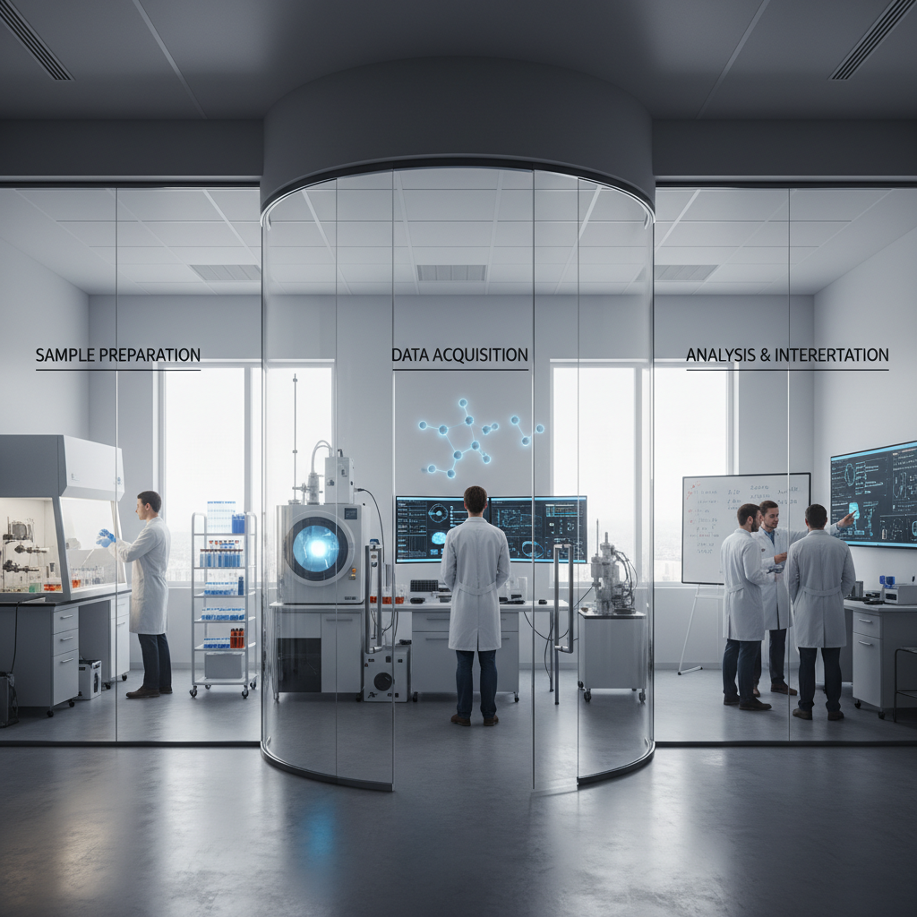 Researcher visualizing project workflow on transparent board, illuminated by sharp contrast lighting to signify clarity in research management