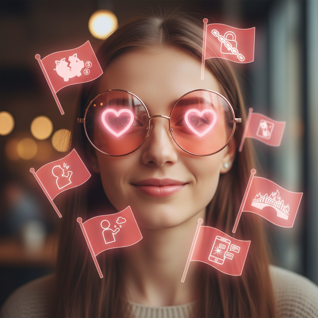 Person missing dating red flags due to bias, rose-colored glasses dating red flags photo