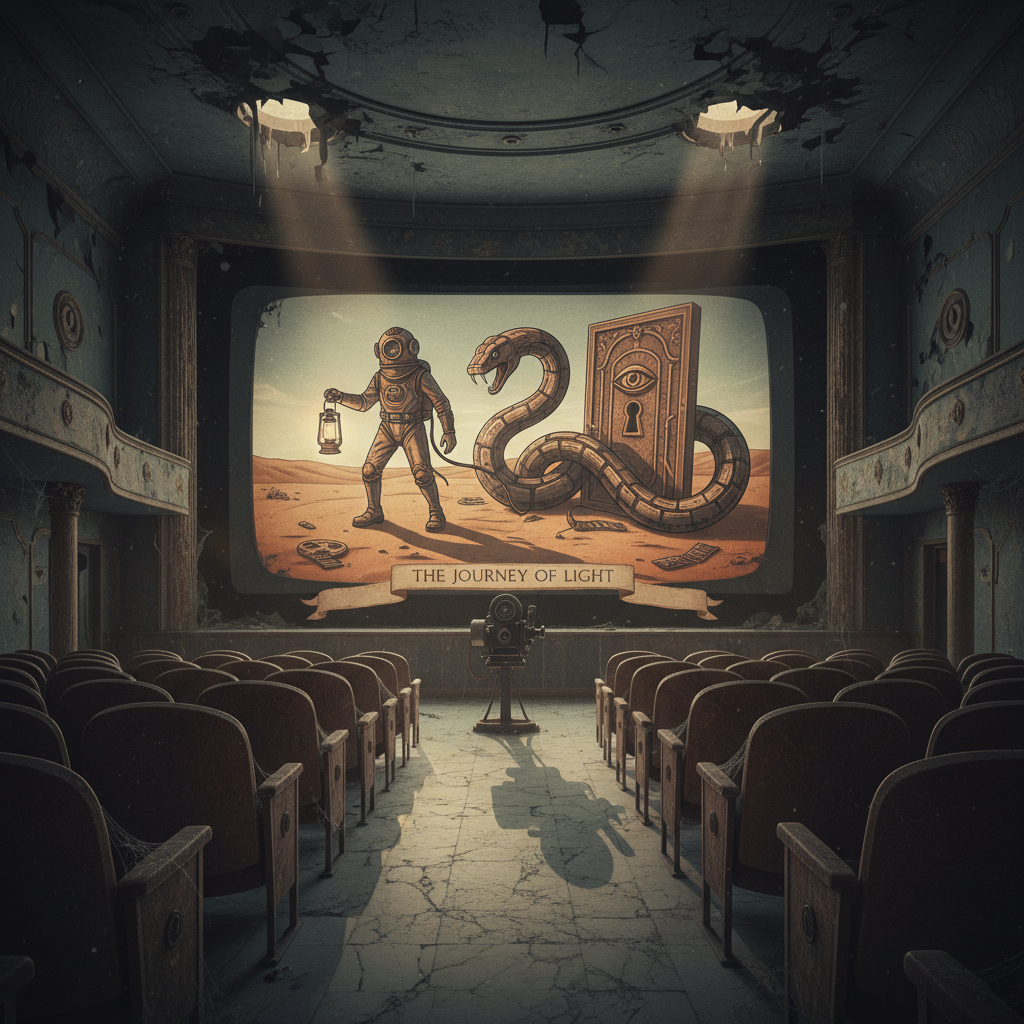 Vintage cinema photo showing symbolic imagery, illustrating allegory in early films