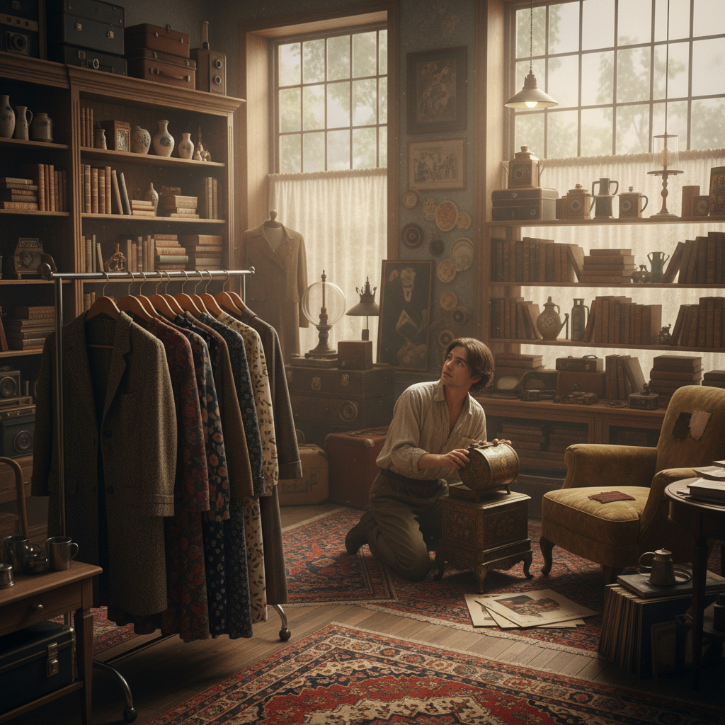 Wnętrze sklepu vintage z unikatowymi przedmiotami