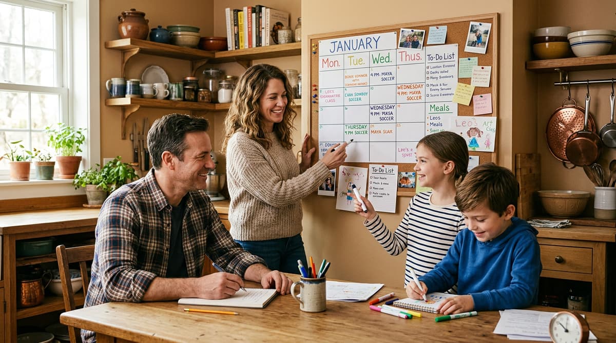 Rodzina koordynuje codzienne obowiązki, zakupy i aktywności